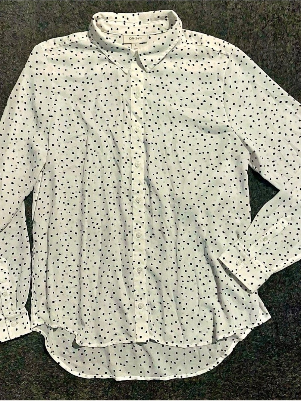 Classic women White Polka Dot Button-Up Shirt